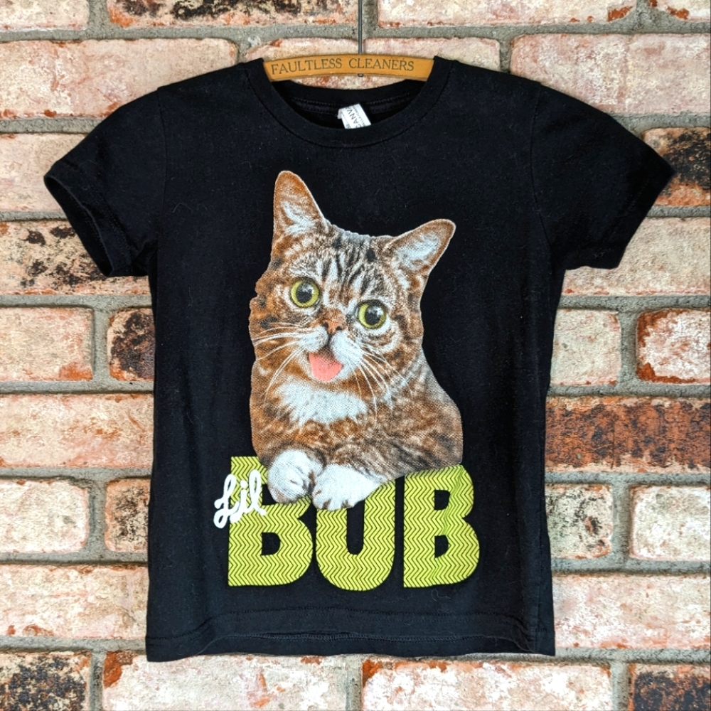 😽 Lil Bub Cat Meme Black Graphic T-Shirt Kids YS